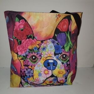Colorful Floral Dog Print Tote Bag